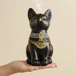 Modern Egyptian Cat Incense Burner Resin Backflow Censer Aroma Home Decor Table Ornament