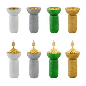 Bruciatore di incenso in resina del Medio Oriente con finitura glitter e coperchio oro.