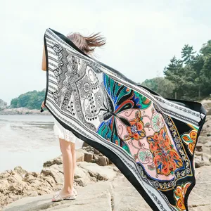 Ethnic style long beach scarf and wrap, colorful floral printed shawl for women summer outdoor.