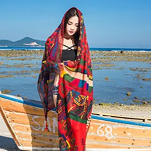 Ethnic Paisley Beach Scarf Long Cotton Linen Shawl For Women Travel Sunscreen Wrap
