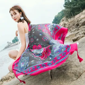 Ethnic style long beach scarf shawl versatile breathable paisley pattern for women outdoor travel