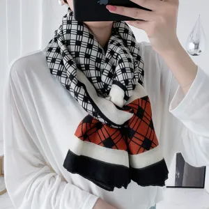 Écharpe à carreaux élégante pour femme automne hiver, design colorblock classique, douce et chaude.