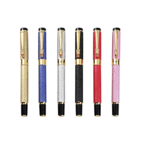Set de stylo roller en métal avec laque texturée, clip dragon doré, 6 couleurs.