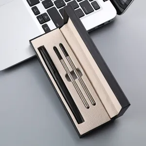 Business metal ballpoint pen gift set with black box and refills, perfect corporate gift.