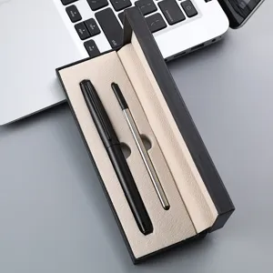 Luxury business metal ballpoint pen gift set with elegant black box and refill for office use.