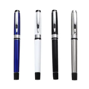 Ensemble de stylo roller en métal minimaliste en quatre couleurs avec motif géométrique.