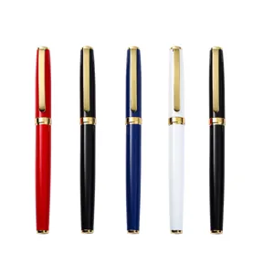 Business metal rollerball pen set in five classic colors with sleek gold clips and trims.