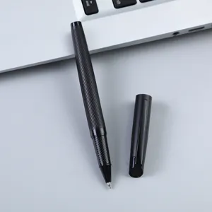 Matte black metal rollerball pen with textured grip for smooth daily writing experience.