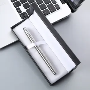 Metal business rollerball pen in black gift box set for office stationery and corporate gifting.