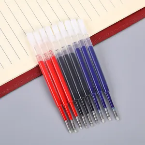 Vista en detalle de recambios de bolígrafo de gel de 0.5mm en negro, rojo y azul, ordenados.