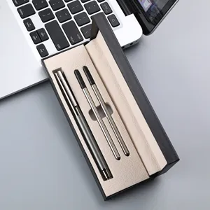 Coffret stylo a bille en metal avec deux recharges dans boite cadeau noire, accessoire bureau pro.