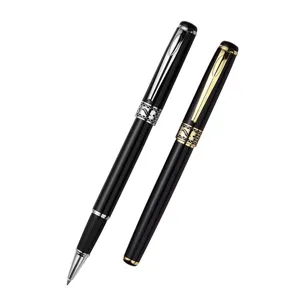Luxus Business Metall Tintenroller Stift Set in Schwarz mit Gold und Silber Zierdetails.