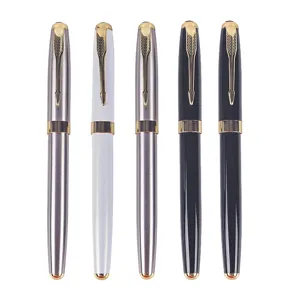Classic metal rollerball pens set with stylish gold clip accents for office and business use.
