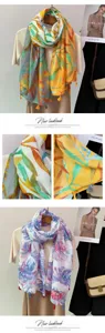 Floral print women lightweight scarf elegant tassel shawl summer sun protection