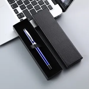 Coffret cadeau stylo en metal elegant avec boite noire, ideal pour bureau et cadeaux d'affaires.