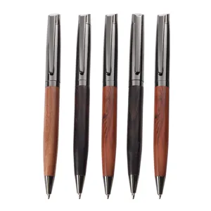 Set aus fünf Holz Kugelschreibern Metall Business Stifte mit natürlicher Holzmaserung Geschenk