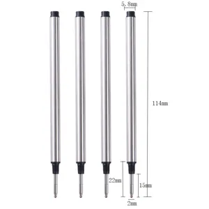 Replacement metal rollerball pen refills detailed dimensions technical drawing specifications display.