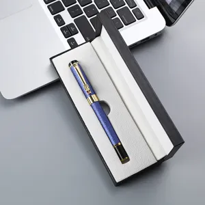 Coffret cadeau stylo roller dragon style chinois, élégant stylo d'affaires en métal bleu.
