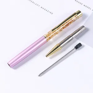 Elegant metal liquid gold foil ballpoint pen with refill, creative office writing tool gift.