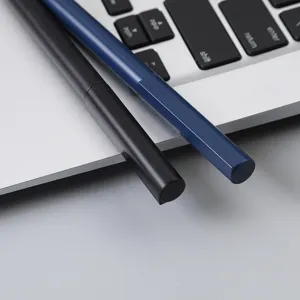 Minimalist metal neutral pen ballpoint pen set, sleek black and blue design for office.