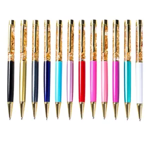 Colorful metal oil liquid gold foil ballpoint pens set crystal promotional custom logo pens