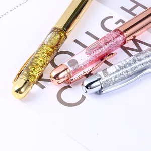 Metalen vloeibare glitter balpen set, luxe quicksand reclame geschenk pen met goudpoeder.