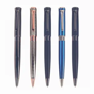 Close-up detail of premium metal ballpoint pens featuring sleek clips and smooth metallic finishes.