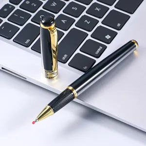 Luxury metal rollerball pen in classic black and gold design with cap for business office gifts.