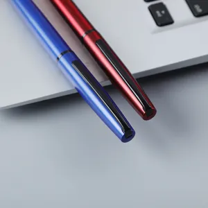 Minimalist thin metal ballpoint pen set, blue and red luxury business office writing tools