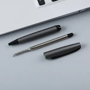 High-end minimalist metal ballpoint pen with slim barrel, smooth oil refill for business.