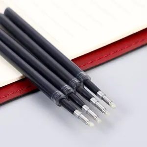 Detail shot of black gel pen refills with protective wax tips, clean and practical.