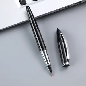 Stylo roller en métal noir avec clip argenté, stylo à bille élégant pour bureau et cadeau.