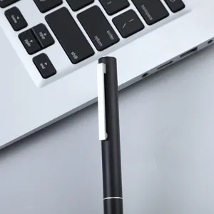 Sleek black metal gel pen with silver clip and trim for professional business signature gifts.
