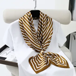 Fashion luxury 90cm imitation silk scarf, Japanese minimalist striped large square scarf.