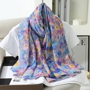Summer large simulated silk scarf fashion floral print secret garden shawl lightweight wrap