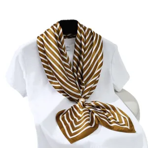 Fashion luxury 90cm imitation silk scarf, retro brown white stripe square shawl wrap.