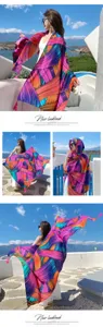 Oversized ethnic style beach scarf and summer sun protection shawl for women, vacation.