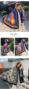 Ethnic style long silk scarf sun protection shawl travel vacation elegant women accessory