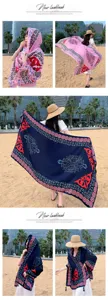 Ethnic style women sun protection shawl summer thin beach towel vacation outer wear silk scarf
