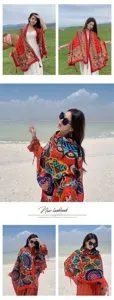 Ethnic style women scarf shawl, perfect for travel, beach, grassland, and outdoor sun protection.