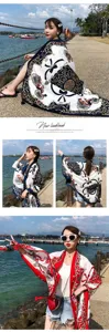 Large silk scarf women elegant carriage print beach shawl summer sun protection wrap