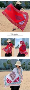 Ethnic style beach shawl detail view, showing exquisite printed patterns and soft lightweight fabric.