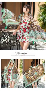 Summer beach sun protection shawl ethnic style printed scarf for women holiday travel wrap