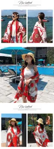Summer ethnic style red white print scarf fashion resort beach shawl sun protection wrap