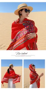 Ethnic style red scarf shawl for women, perfect for travel, desert photo shoot, and sun protection.