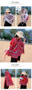 Ethnic style sun protection shawl for women, lightweight summer beach scarf with tassel design.