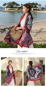 Women summer beach sunscreen shawl ethnic geometric print lightweight fashion silk scarf