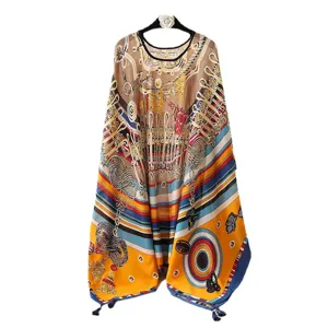Coprispalle pullover simil seta da donna, mantella estiva leggera con orlo a nappe e barocco.