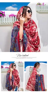 Summer beach sun protection shawl ethnic style geometric print women scarf lightweight wrap.