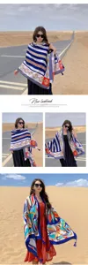 Women desert travel sunscreen scarf shawl fashion ethnic printed silk wrap apparel